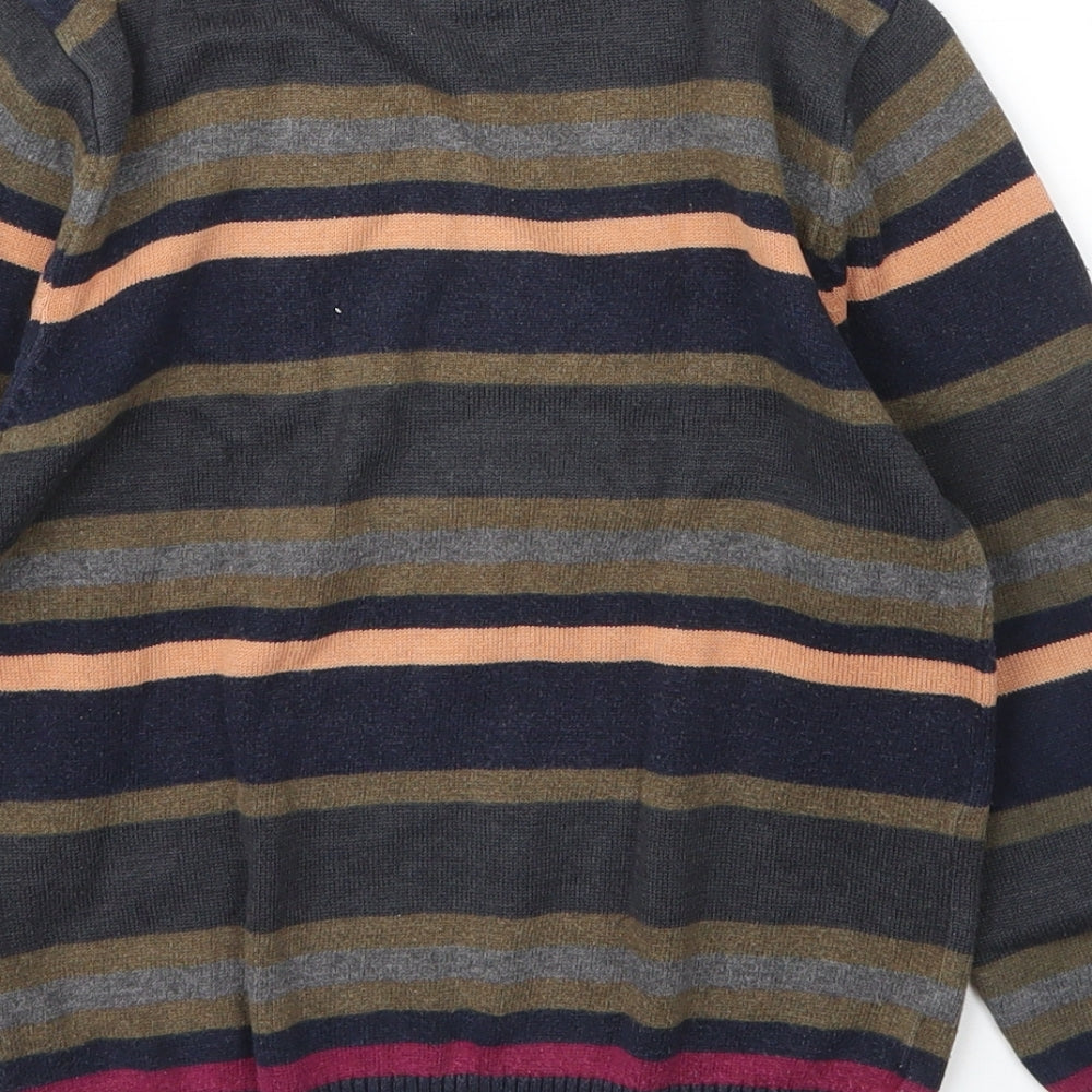 Primark Boys Green Round Neck Striped Cotton Pullover Jumper Size 5 Years