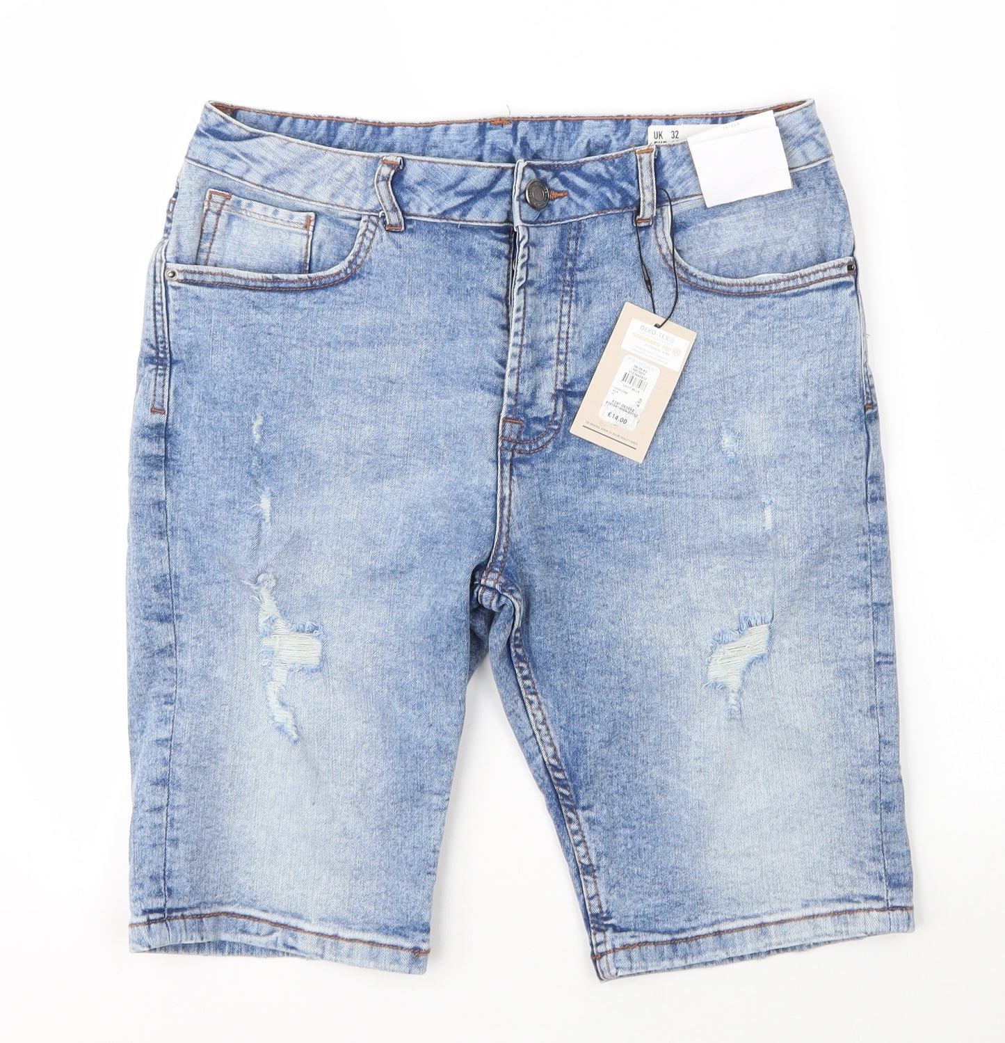 Primark Mens Blue  Cotton Bermuda Shorts Size 32 in L12 in Regular Button