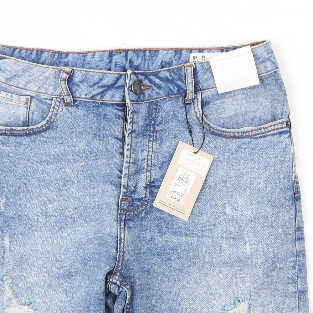 Primark Mens Blue  Cotton Bermuda Shorts Size 32 in L12 in Regular Button