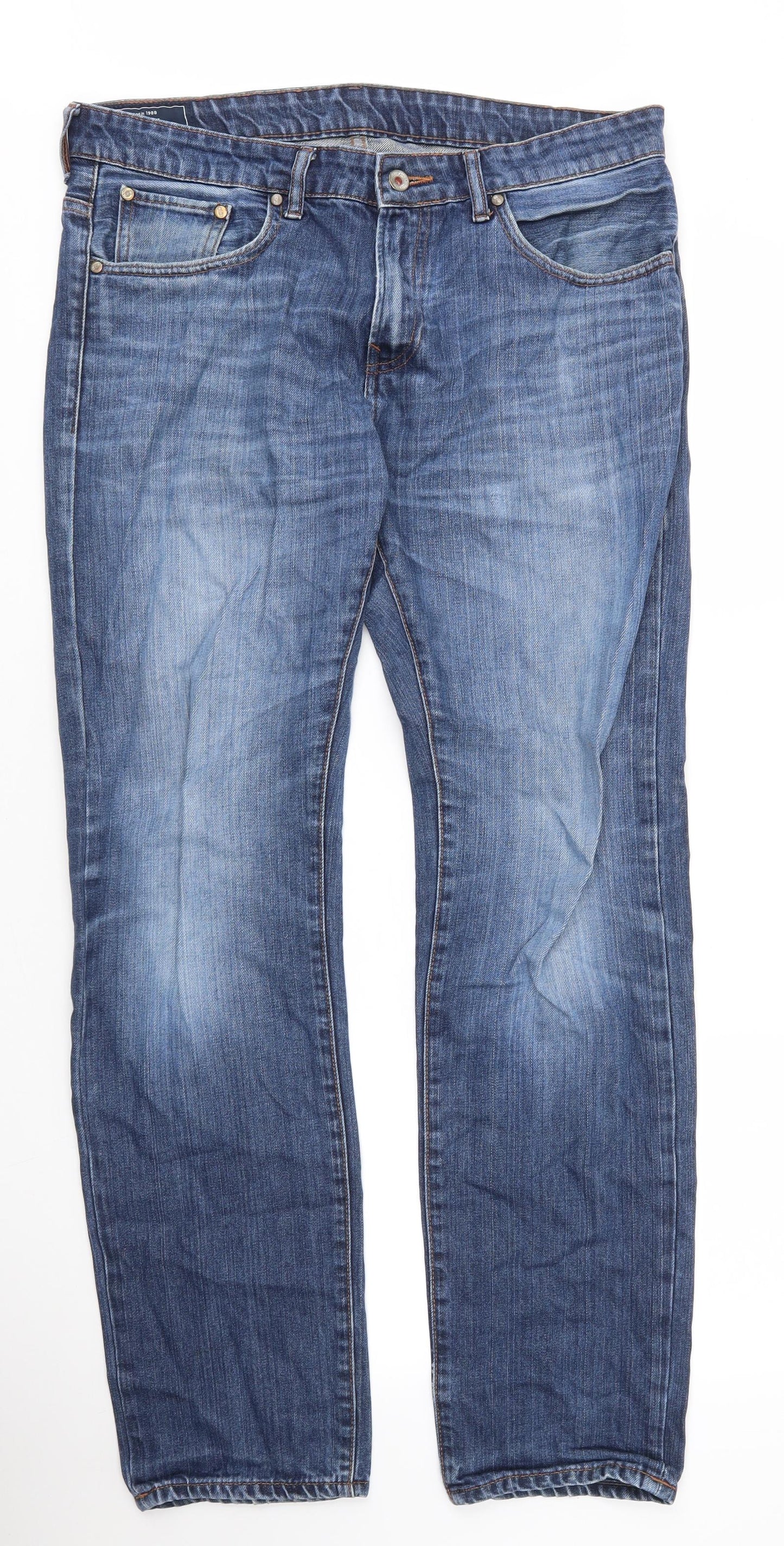 A-Joe Mens Blue  Cotton Straight Jeans Size 34 in L33 in Regular Zip
