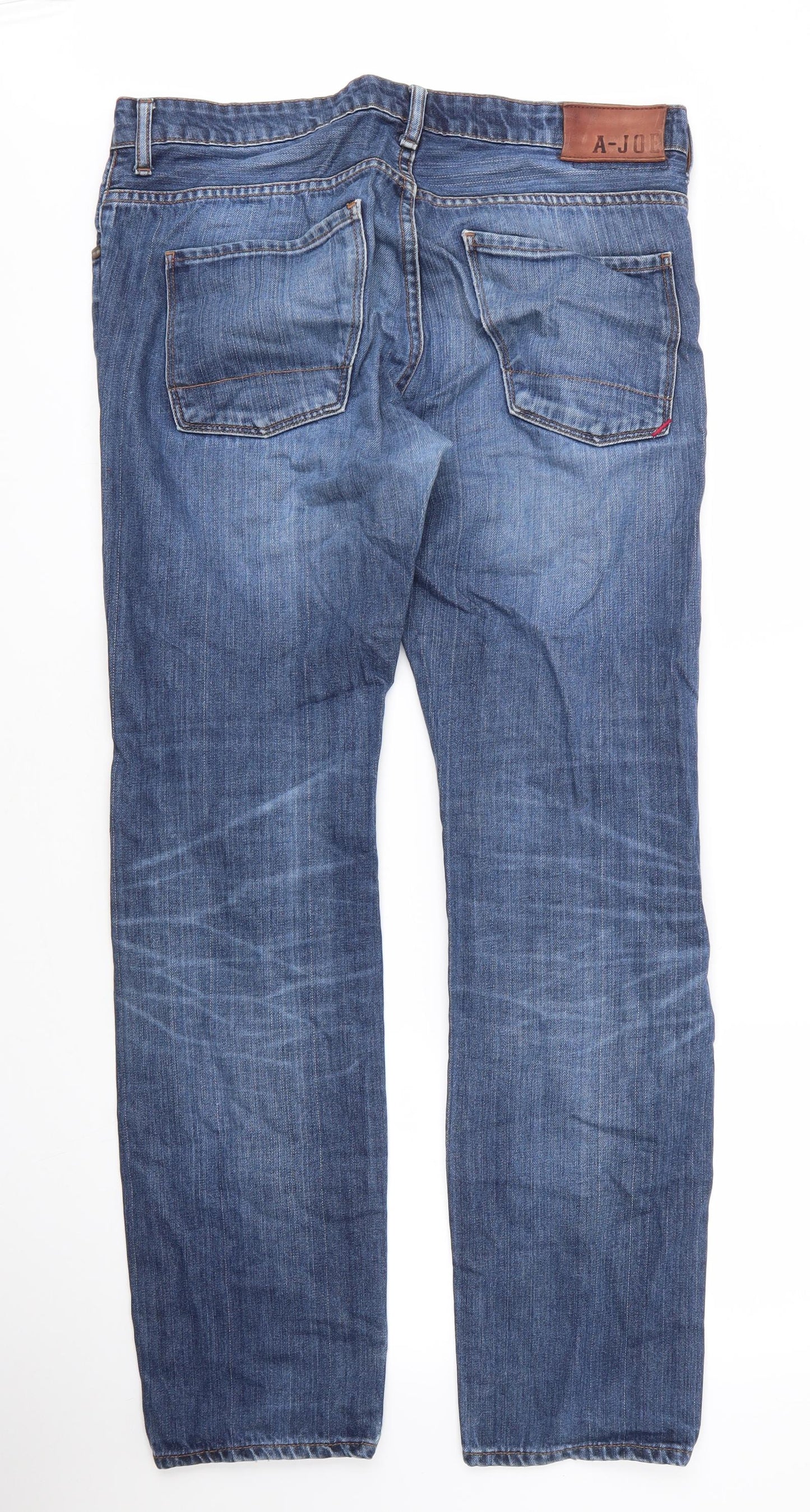 A-Joe Mens Blue  Cotton Straight Jeans Size 34 in L33 in Regular Zip