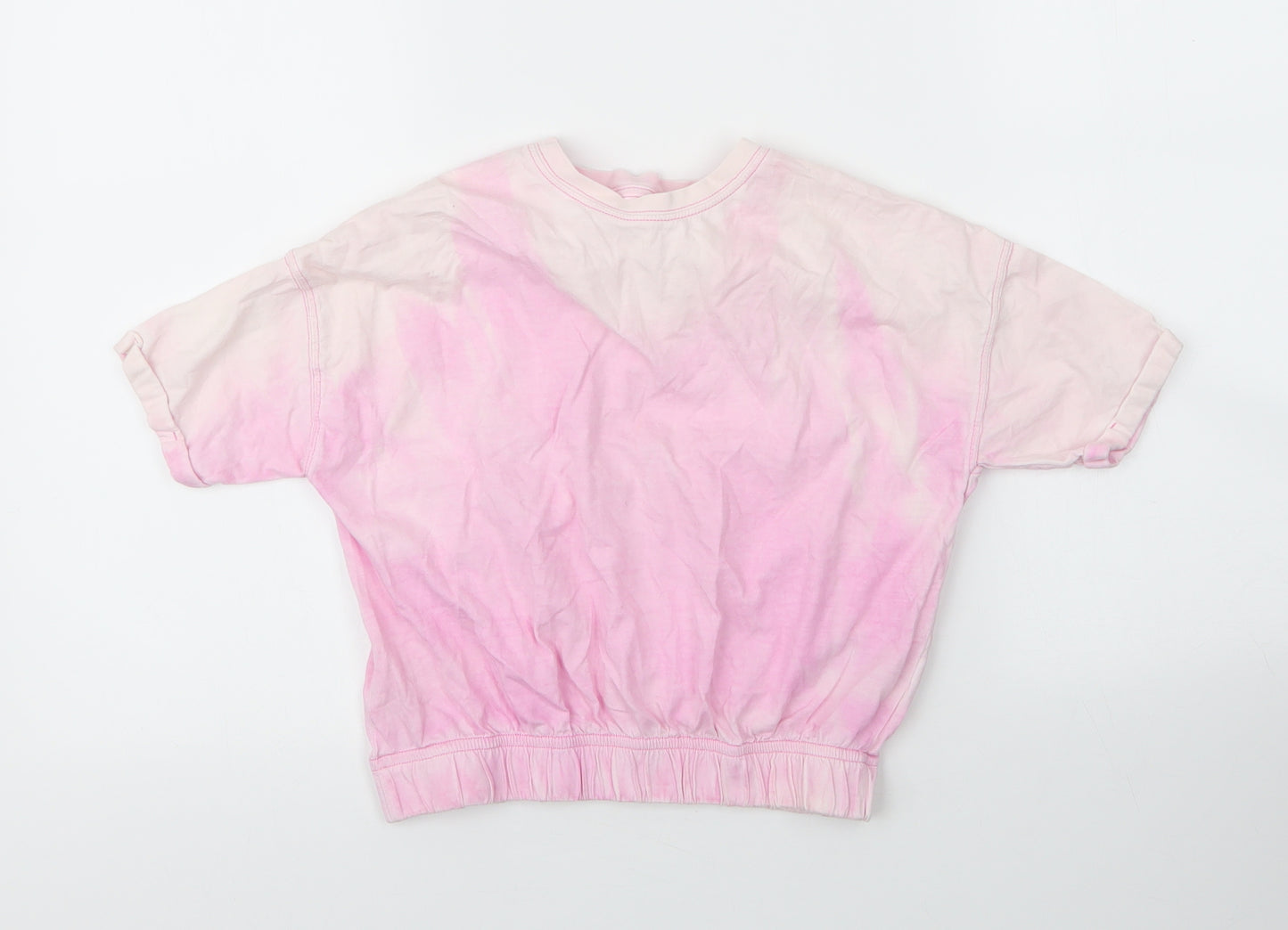 NEXT Girls Pink  Cotton Basic T-Shirt Size 6 Years Round Neck  - Tie Dye Pattern
