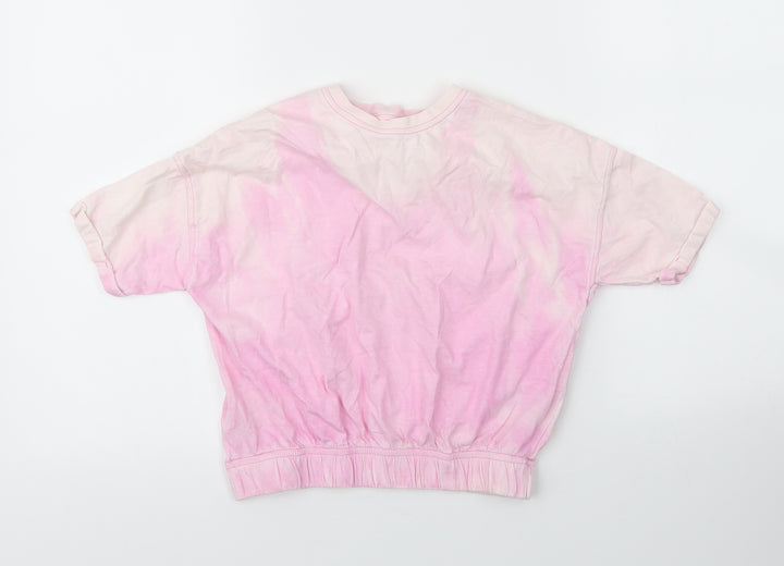 NEXT Girls Pink  Cotton Basic T-Shirt Size 6 Years Round Neck  - Tie Dye Pattern