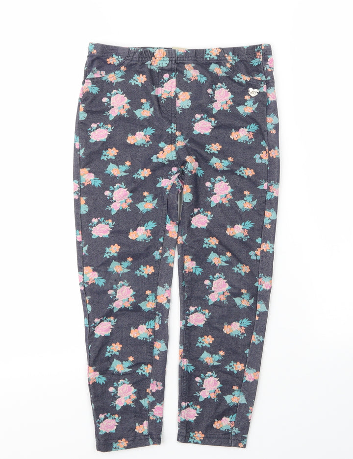 Lee Cooper Girls Blue Floral Cotton Carrot Trousers Size 9 Months  Regular