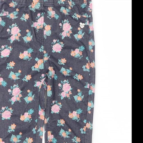 Lee Cooper Girls Blue Floral Cotton Carrot Trousers Size 9 Months  Regular