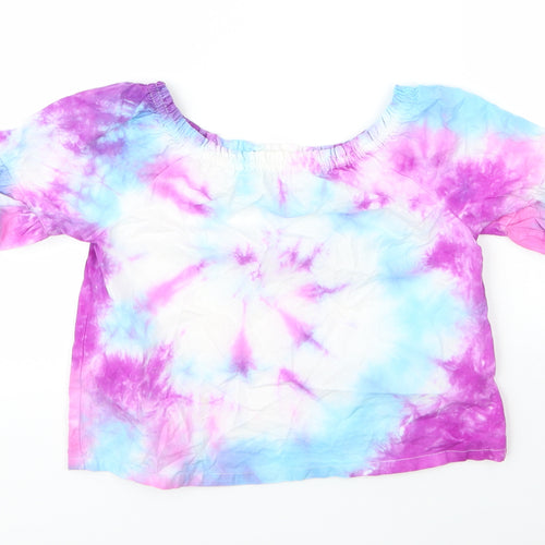 Preworn Girls Purple  Cotton Basic Blouse Size 8 Years Boat Neck  - Tie Dye Pattern