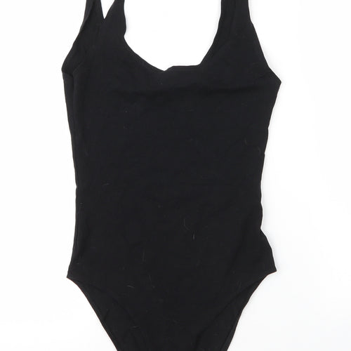New Look Womens Black  Cotton Leotard One-Piece Size 10  Snap