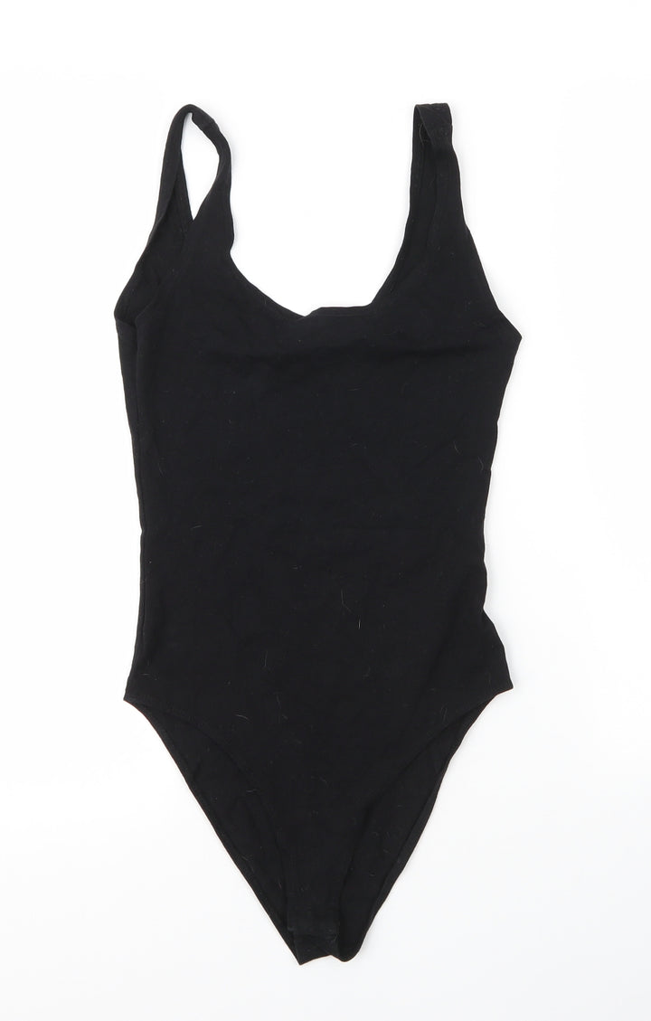 New Look Womens Black Cotton Leotard One-Piece Size 10 Snap
