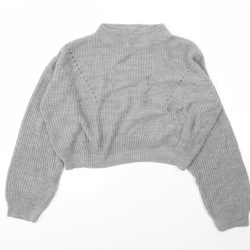 Boohoo Womens Grey Mock Neck  Acrylic Pullover Jumper Size S
