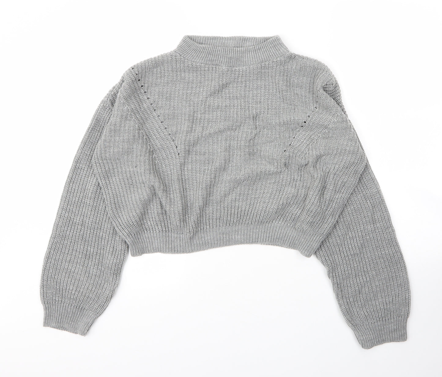 Boohoo Womens Grey Mock Neck  Acrylic Pullover Jumper Size S