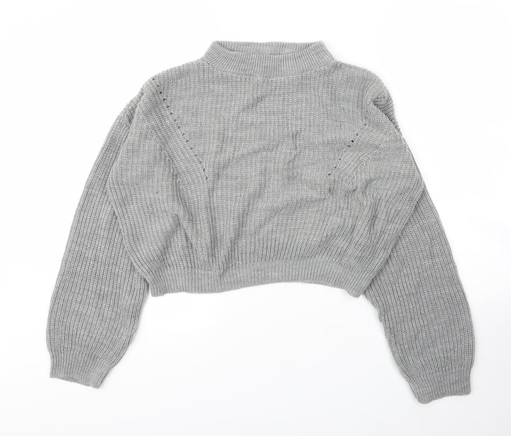 Boohoo Womens Grey Mock Neck Acrylic Pullover Jumper Size S