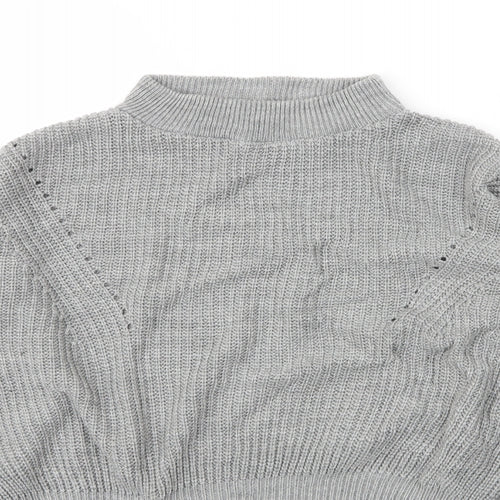 Boohoo Womens Grey Mock Neck  Acrylic Pullover Jumper Size S