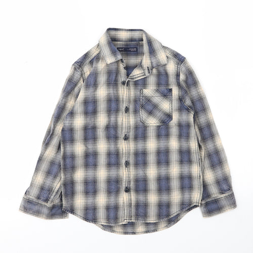 NEXT Boys Beige Plaid Cotton Basic Button-Up Size 6 Years Collared Button