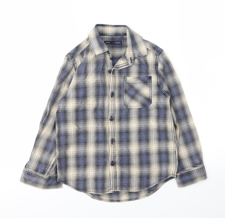 NEXT Boys Beige Plaid Cotton Basic Button-Up Size 6 Years Collared Button