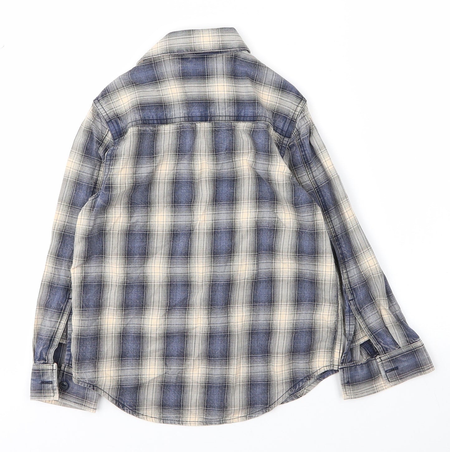 NEXT Boys Beige Plaid Cotton Basic Button-Up Size 6 Years Collared Button