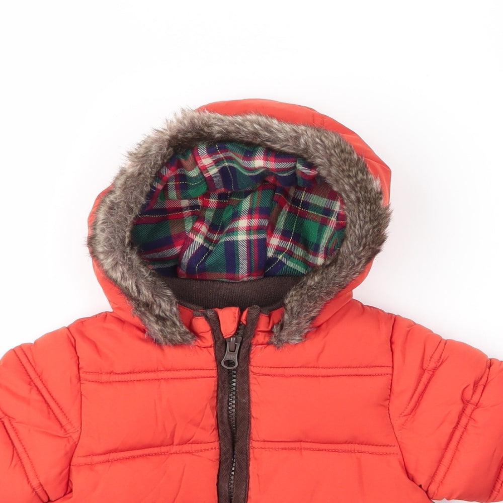 M&S Boys Orange   Parka Coat Size 3-6 Months   Zip - Gloves attached