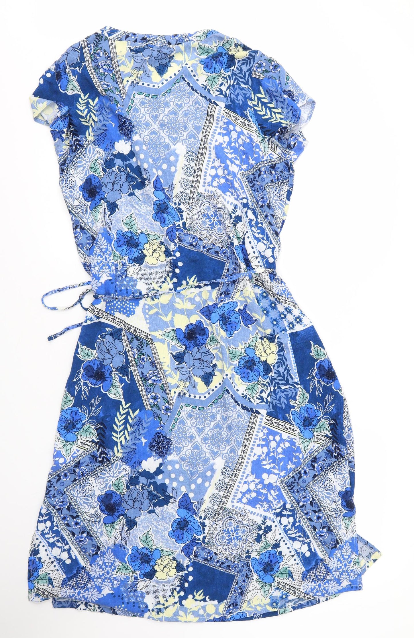 Isle Womens Blue Floral Viscose A-Line  Size 12  V-Neck