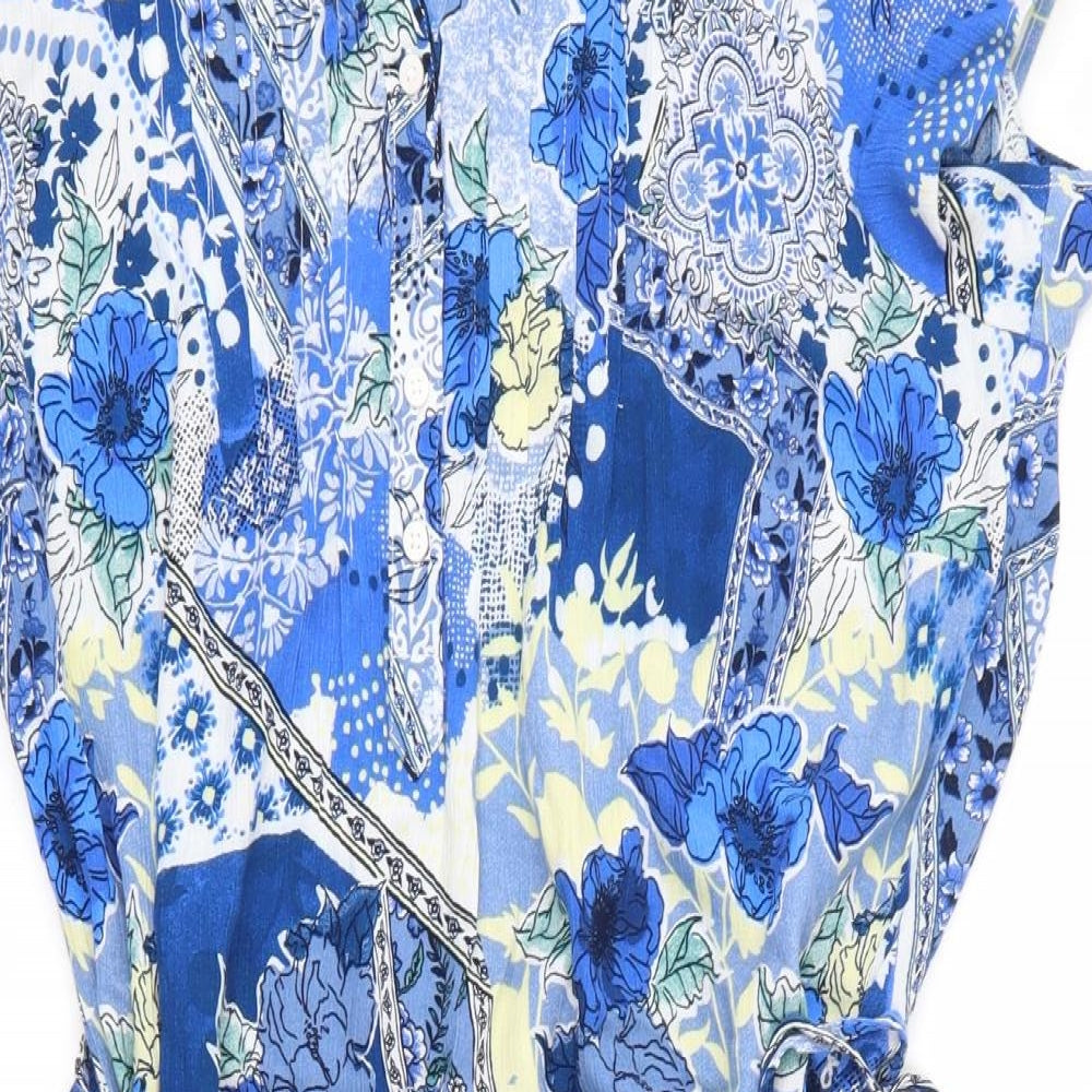 Isle Womens Blue Floral Viscose A-Line  Size 12  V-Neck