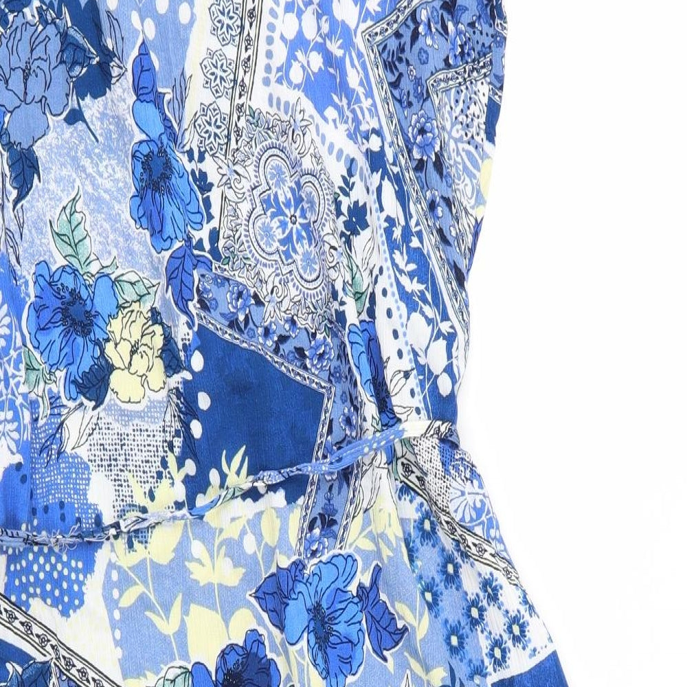 Isle Womens Blue Floral Viscose A-Line  Size 12  V-Neck