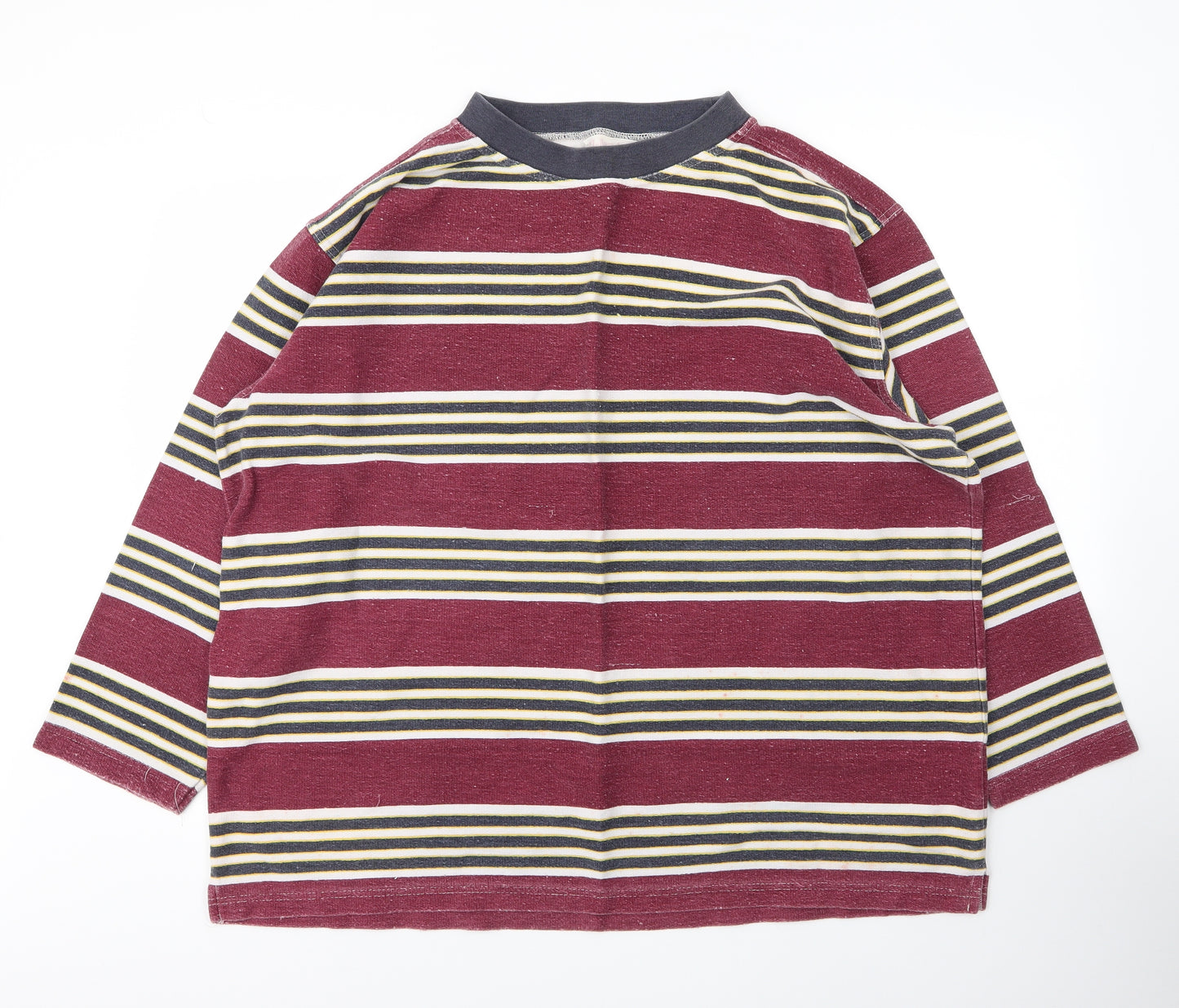 Preworn Mens Purple Round Neck Striped Cotton Pullover Jumper Size XL