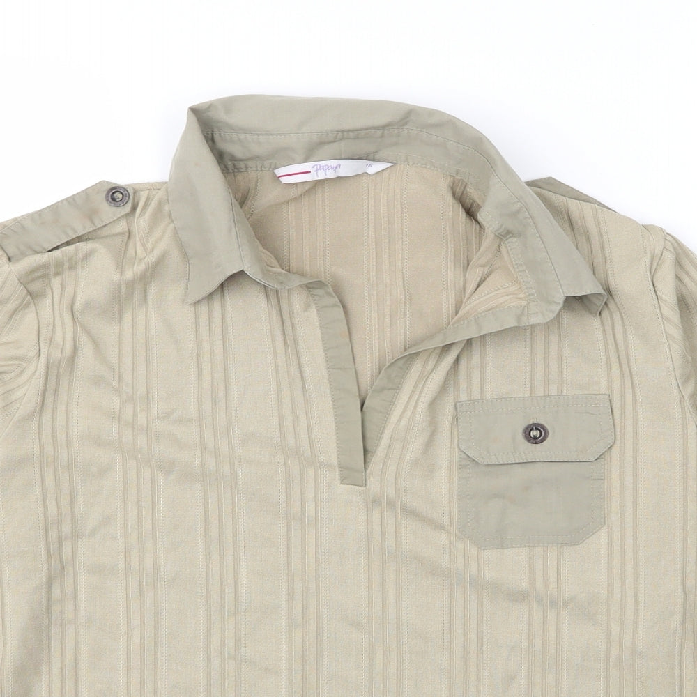 Papaya Womens Green  Cotton Basic Blouse Size 16 V-Neck