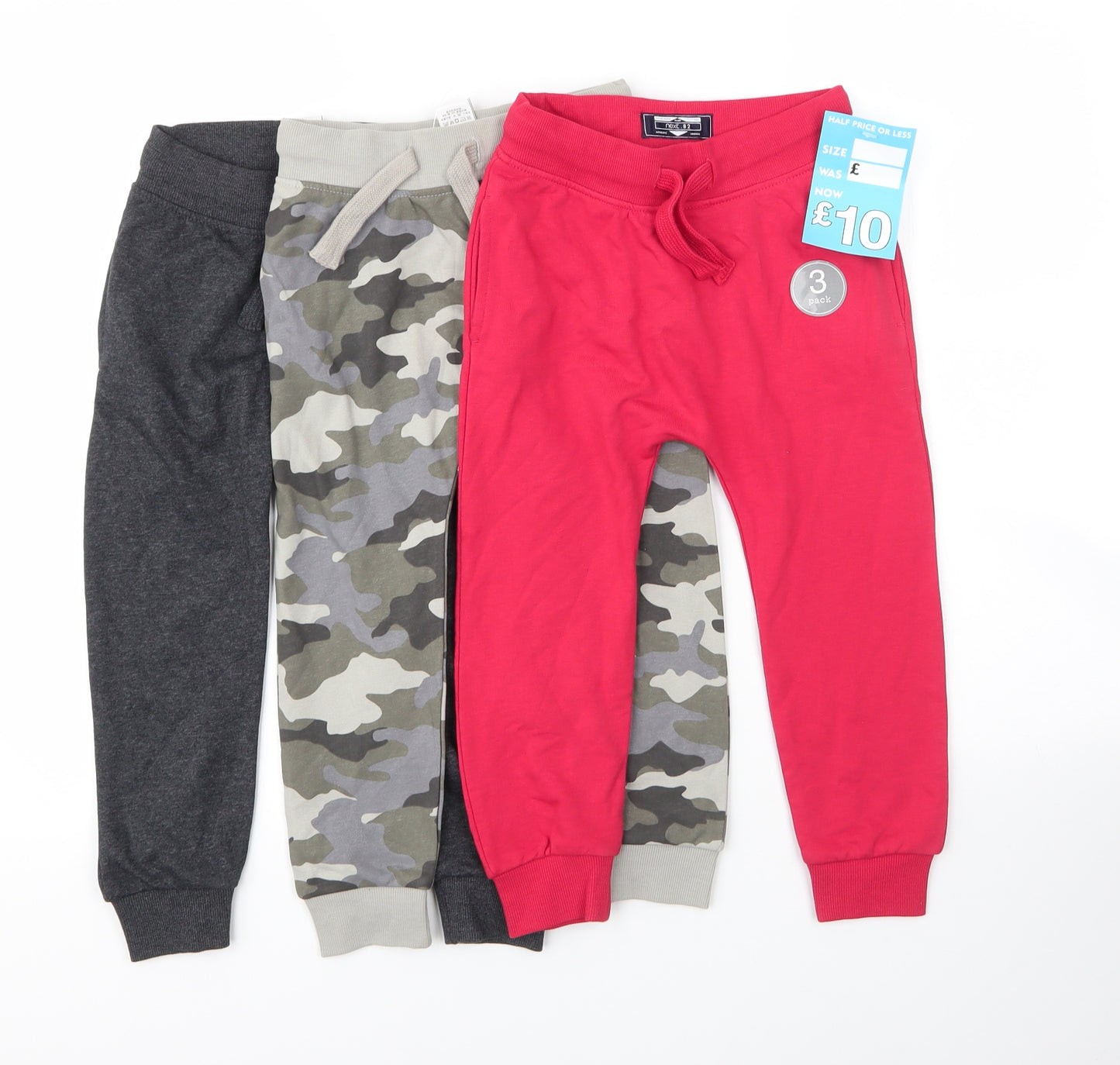 NEXT Boys Red Camouflage Cotton Sweatpants Trousers Size 3 Years  Regular Drawstring - 3 pack