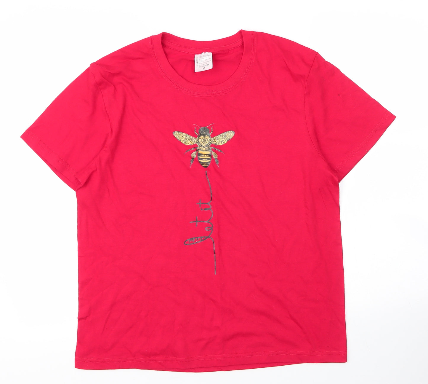 Preworn Womens Red  Cotton Basic T-Shirt Size M Round Neck