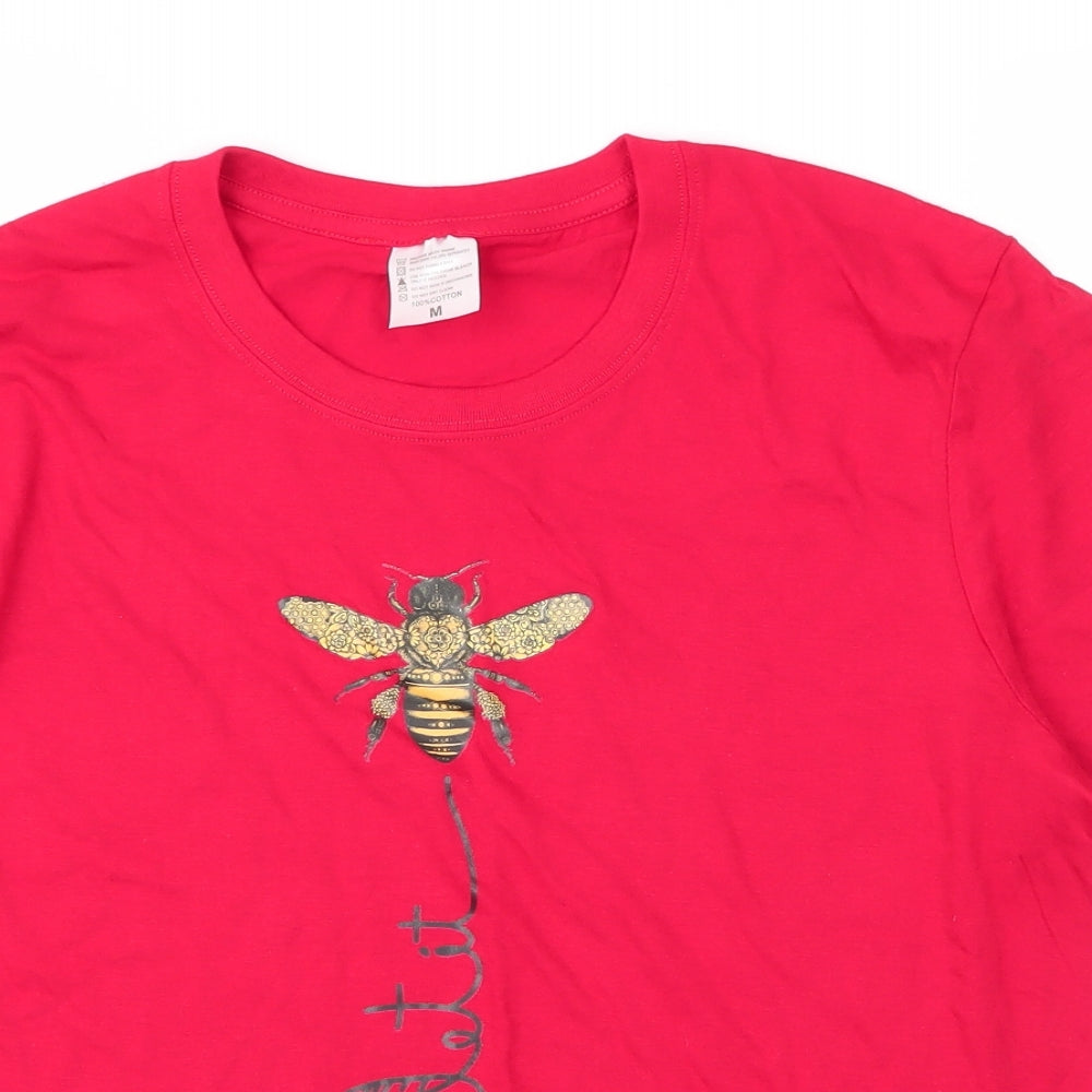 Preworn Womens Red  Cotton Basic T-Shirt Size M Round Neck