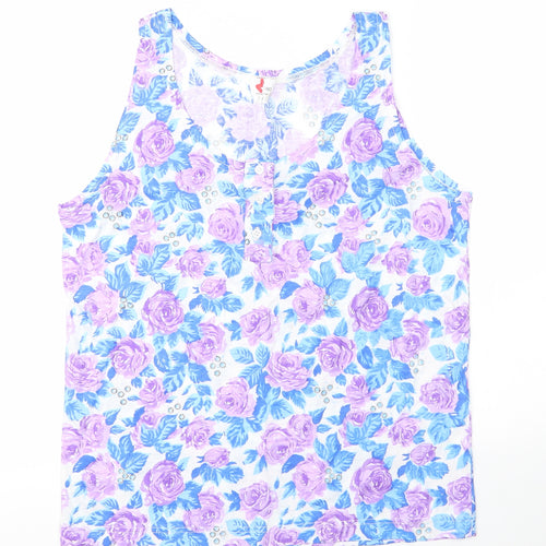 Memo Womens Purple Floral Cotton Basic Tank Size M Round Neck