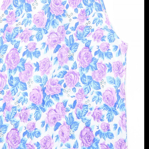 Memo Womens Purple Floral Cotton Basic Tank Size M Round Neck