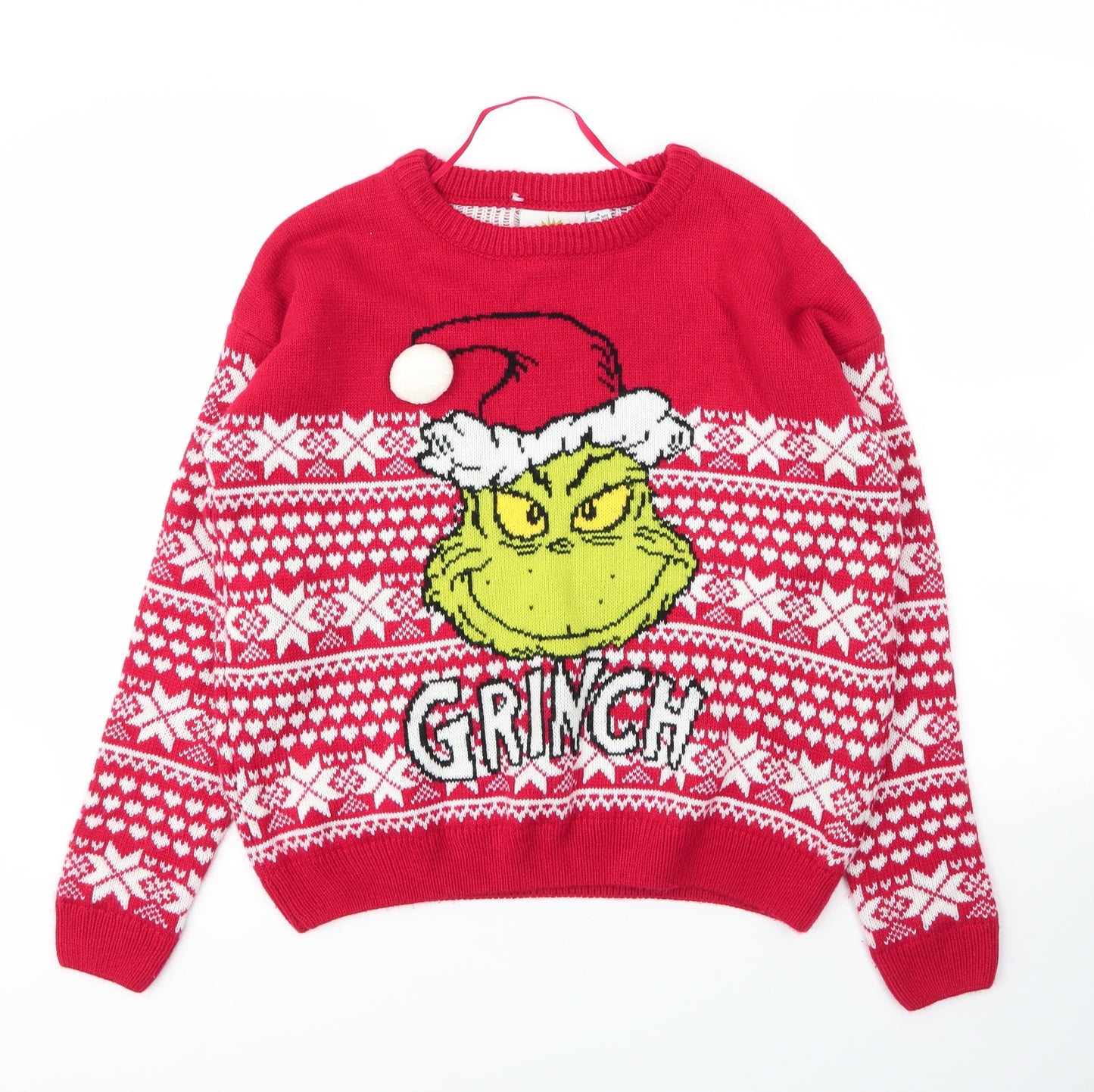 Primark Womens Red Round Neck Fair Isle Acrylic Pullover Jumper Size 10   - Christmas