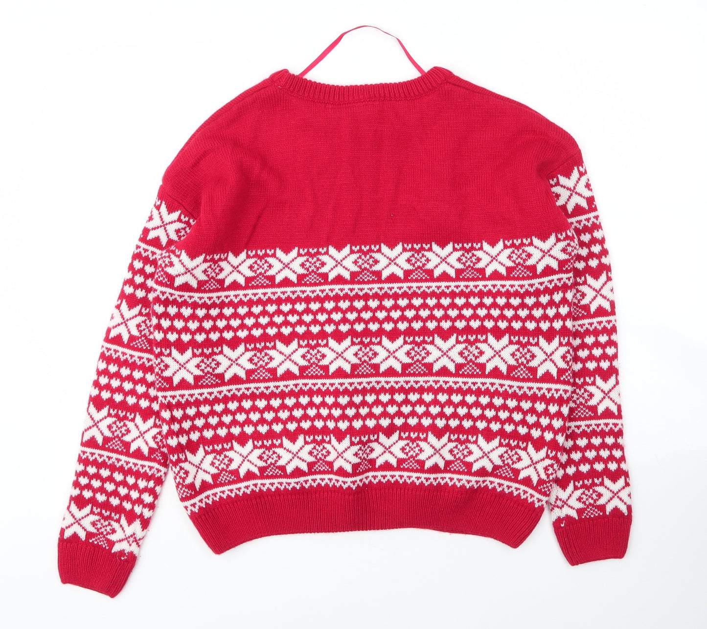 Primark Womens Red Round Neck Fair Isle Acrylic Pullover Jumper Size 10   - Christmas