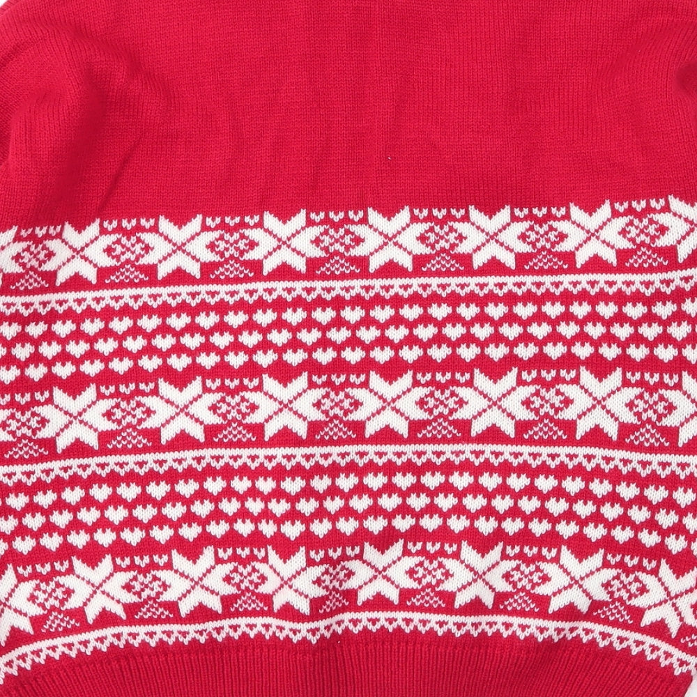 Primark Womens Red Round Neck Fair Isle Acrylic Pullover Jumper Size 10   - Christmas
