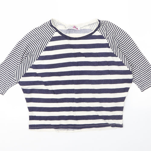 Internationale Womens Blue Striped Cotton Basic T-Shirt Size 8 Round Neck