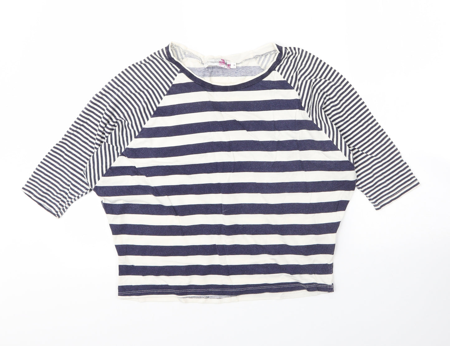 Internationale Womens Blue Striped Cotton Basic T-Shirt Size 8 Round Neck