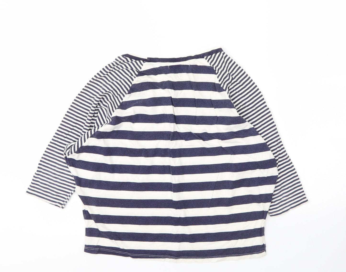 Internationale Womens Blue Striped Cotton Basic T-Shirt Size 8 Round Neck