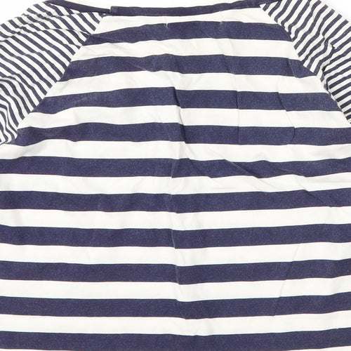 Internationale Womens Blue Striped Cotton Basic T-Shirt Size 8 Round Neck