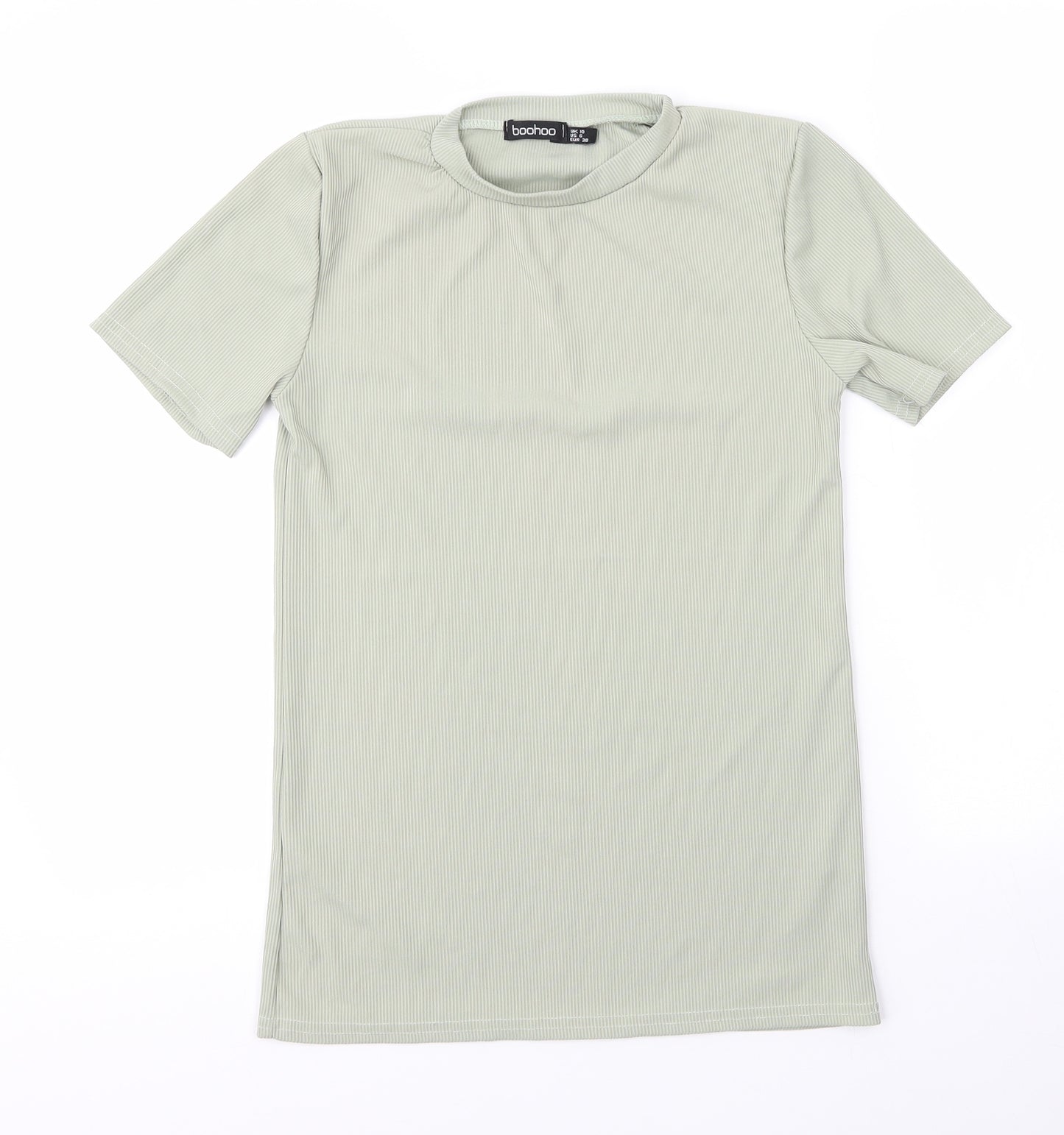 Boohoo Womens Green  Polyester Basic T-Shirt Size 10 Mock Neck