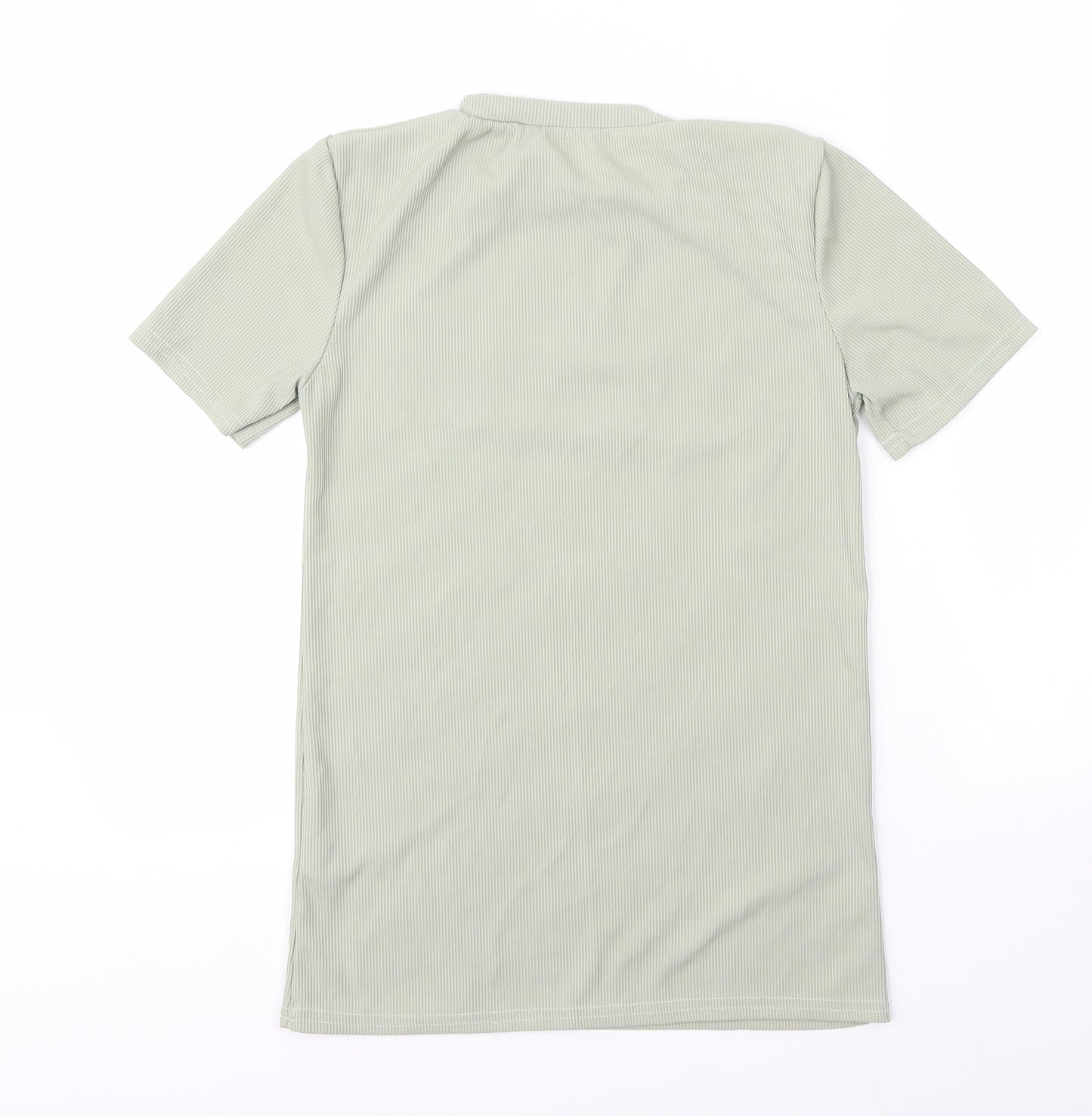 Boohoo Womens Green  Polyester Basic T-Shirt Size 10 Mock Neck