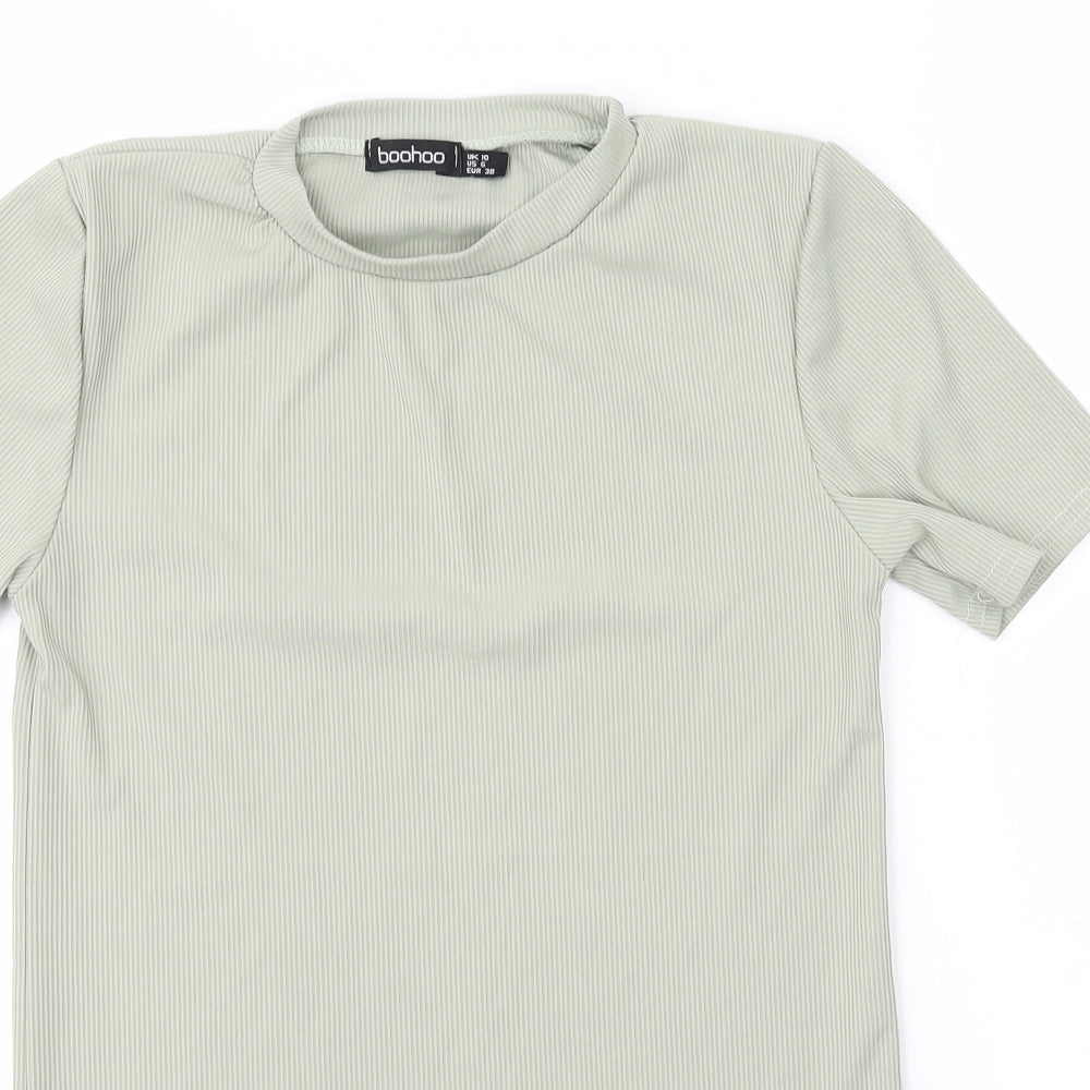 Boohoo Womens Green  Polyester Basic T-Shirt Size 10 Mock Neck