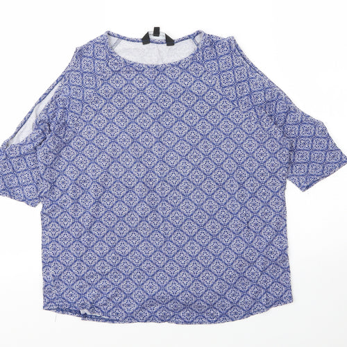 New Look Womens Blue Floral Viscose Basic Blouse Size 8 Round Neck
