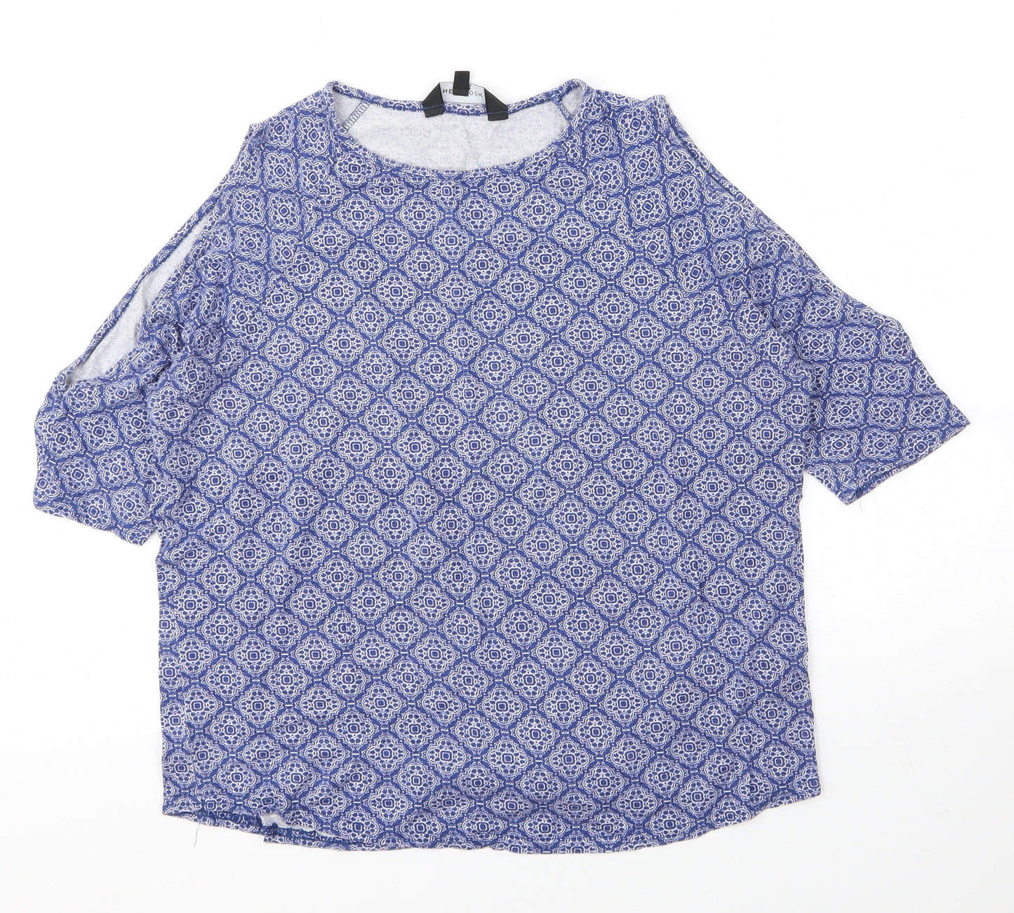 New Look Womens Blue Floral Viscose Basic Blouse Size 8 Round Neck