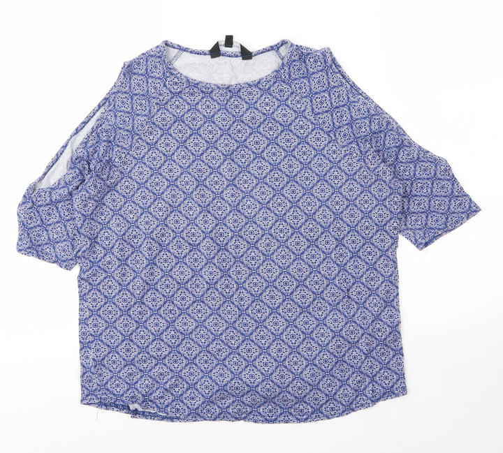 New Look Womens Blue Floral Viscose Basic Blouse Size 8 Round Neck