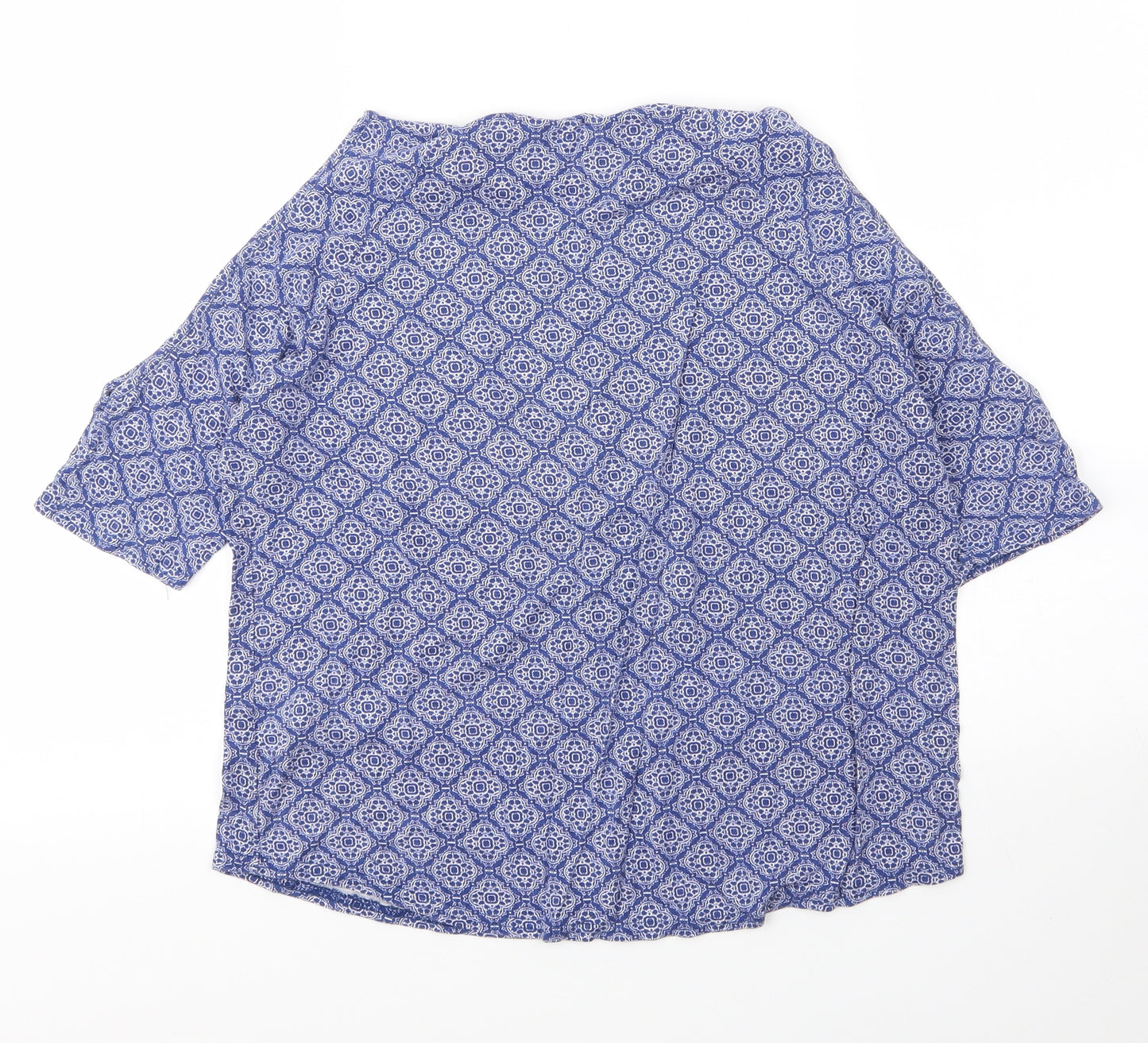 New Look Womens Blue Floral Viscose Basic Blouse Size 8 Round Neck