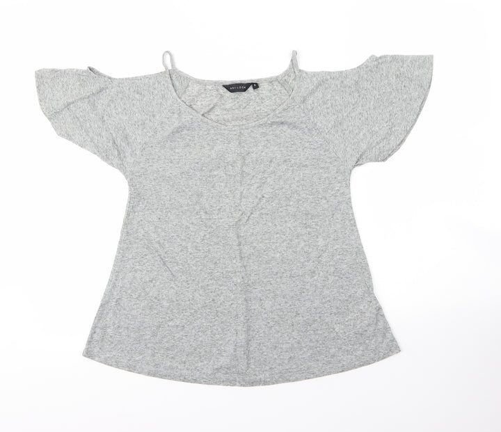 New Look Womens Grey  Polyester Basic Blouse Size 8 Round Neck