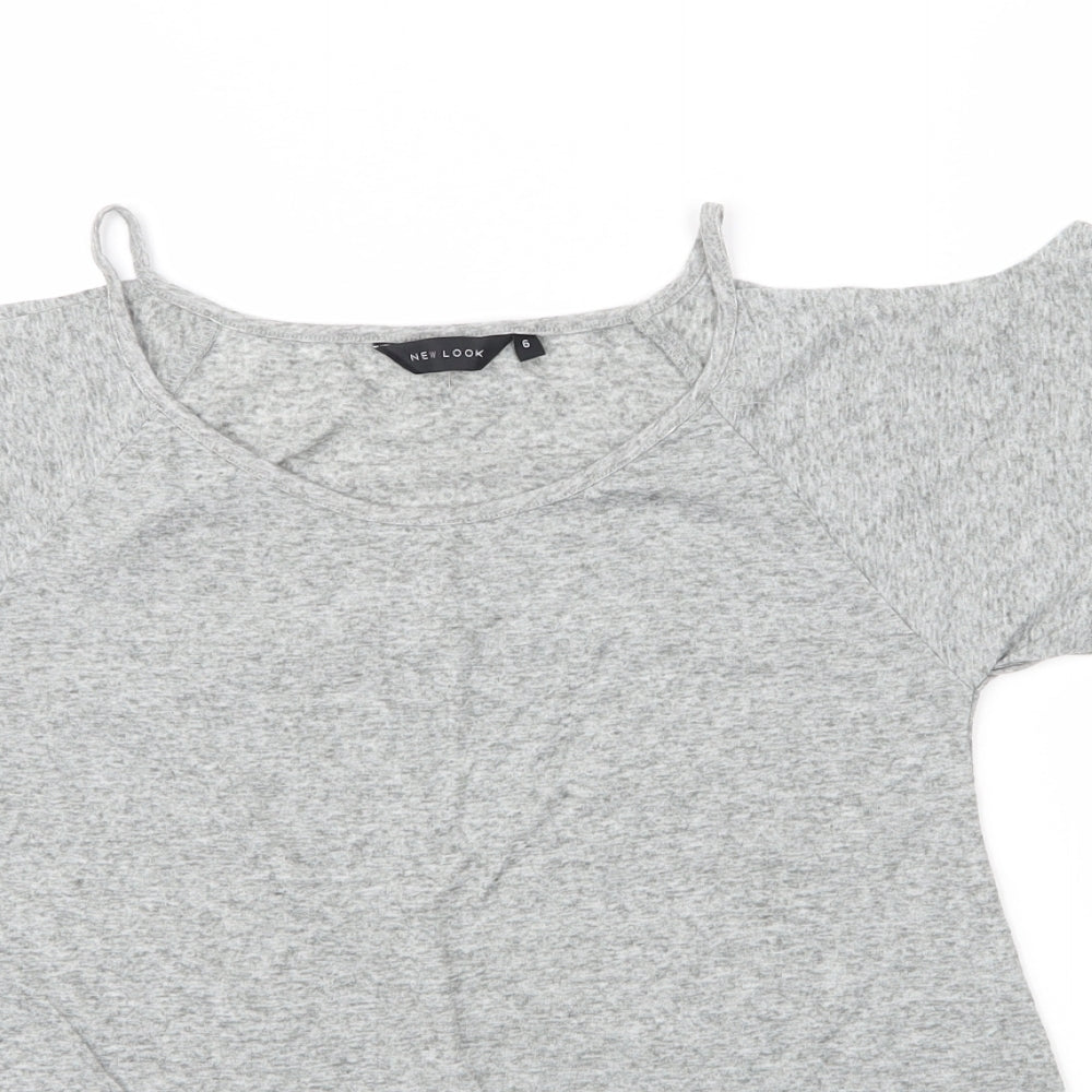 New Look Womens Grey  Polyester Basic Blouse Size 8 Round Neck