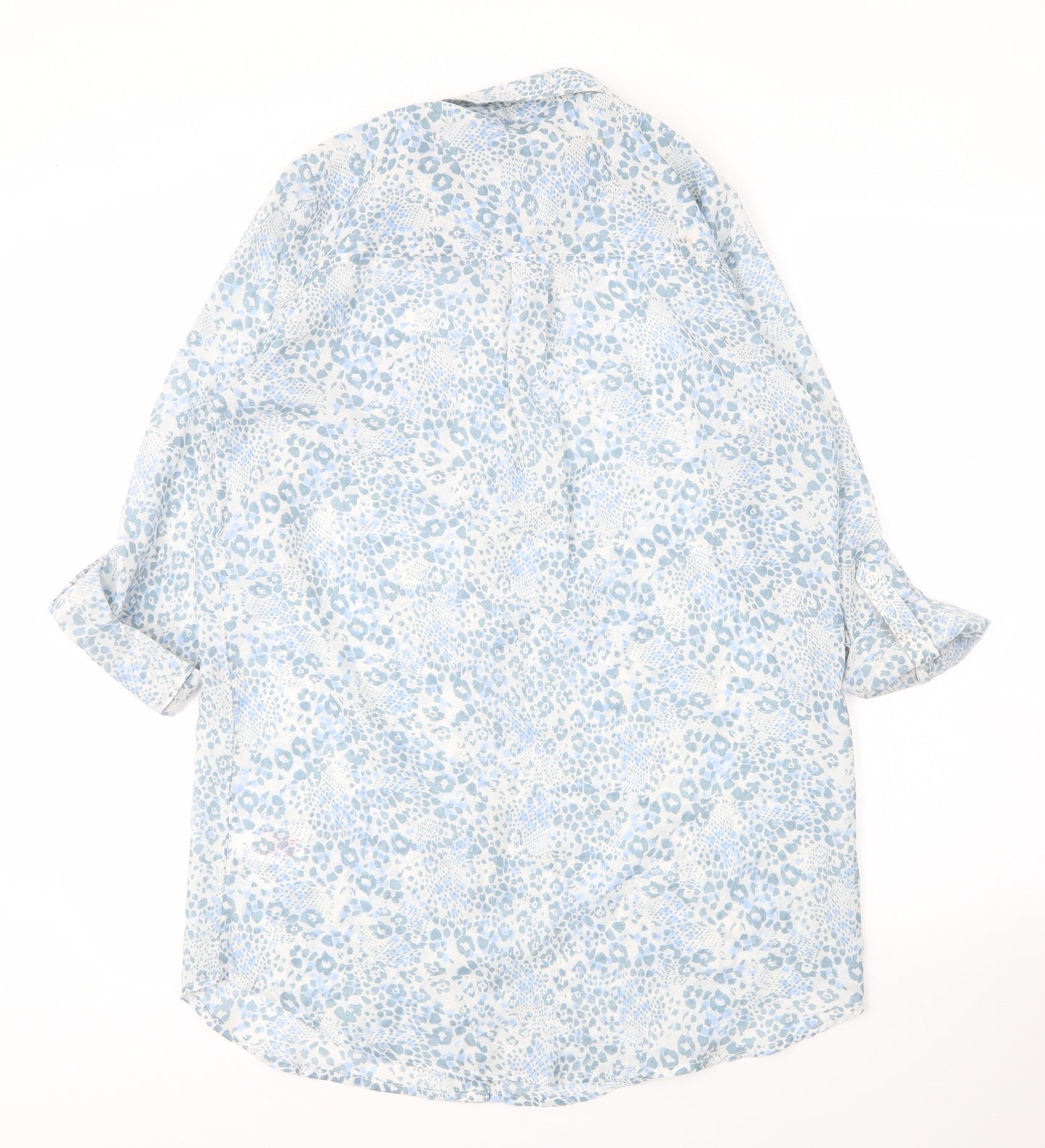 Peacocks Womens Blue Animal Print Polyester Tunic Blouse Size 8 Collared - Leopard print