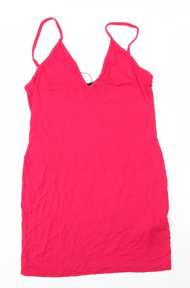 PRETTYLITTLETHING Womens Red  Viscose Camisole Blouse Size 10 V-Neck