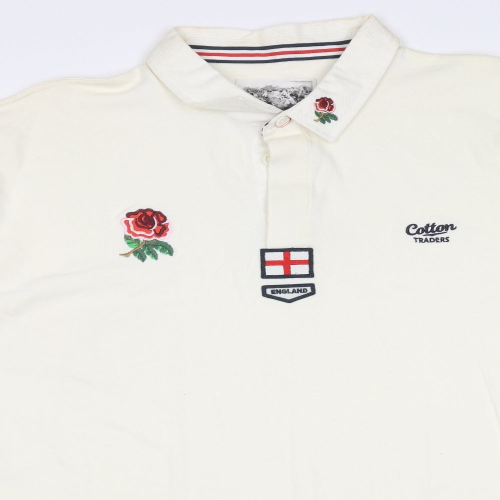 Cotton Traders Mens Ivory  Cotton  Polo Size 3XL Collared  - england