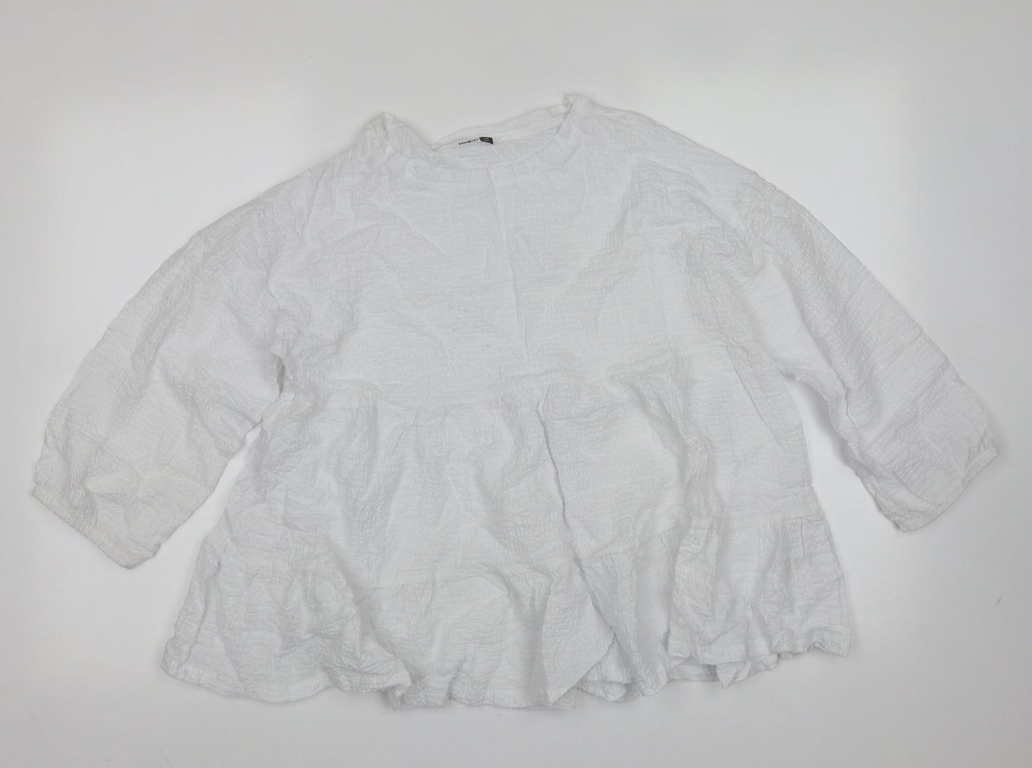 Pep&co Womens White  Cotton Basic Blouse Size 14 Round Neck